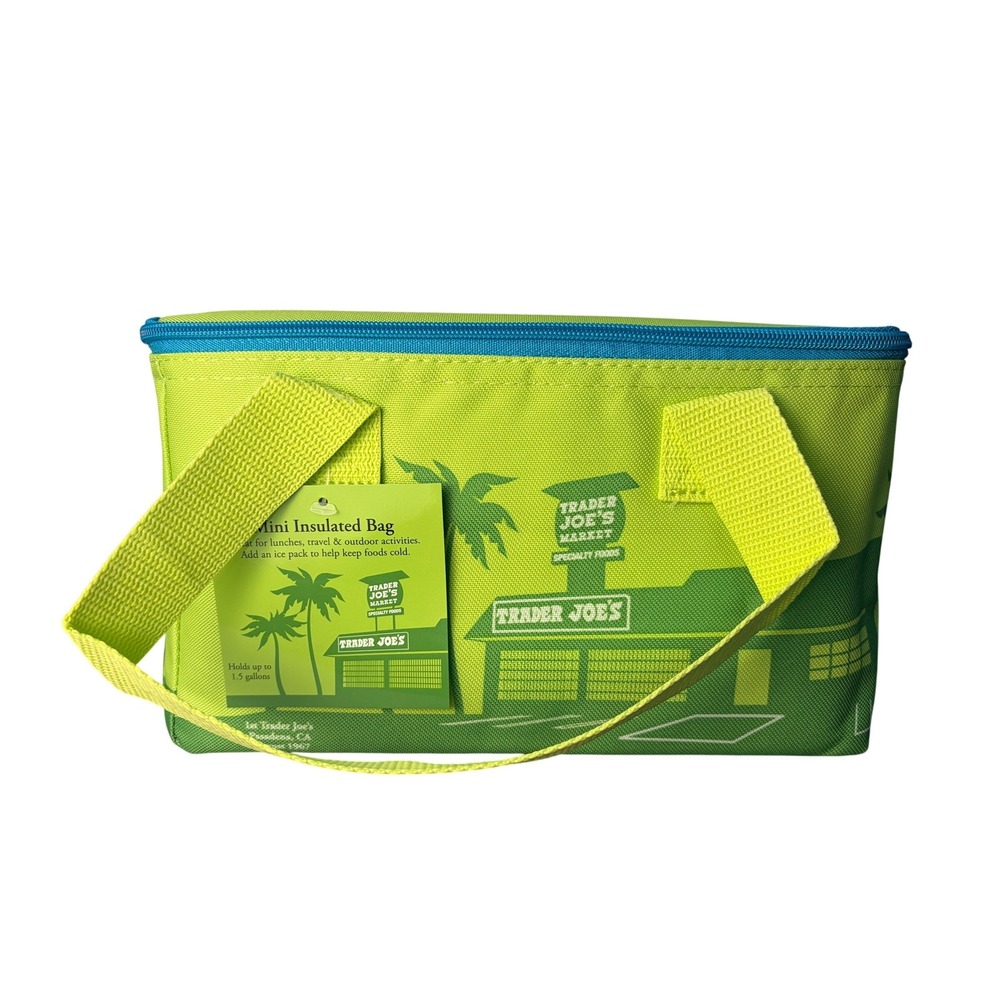 Trader Joe's Mini Insulated Tote Bag Lime Green Summer Fun Cooler NWT 1.5 Gal